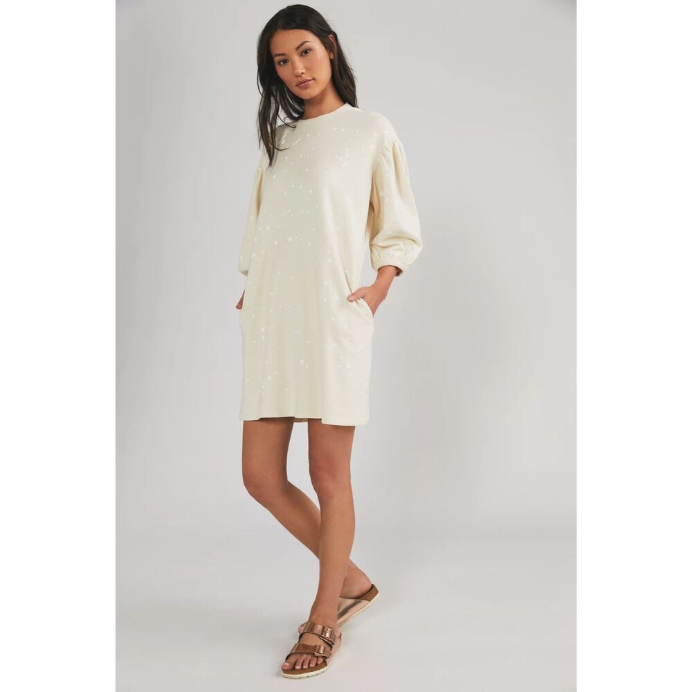 Clare V. Sweater Dress Womens Large White Cotton Fleece Balloon Sleeve Logo